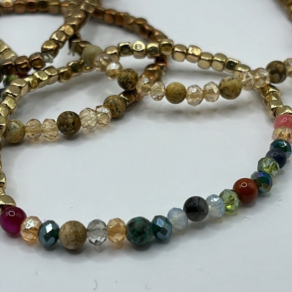 Stretch Fall Gold Jewel Tone Beaded 8 Strand Bracelet Fun Boho Trending - Picture 6 of 11